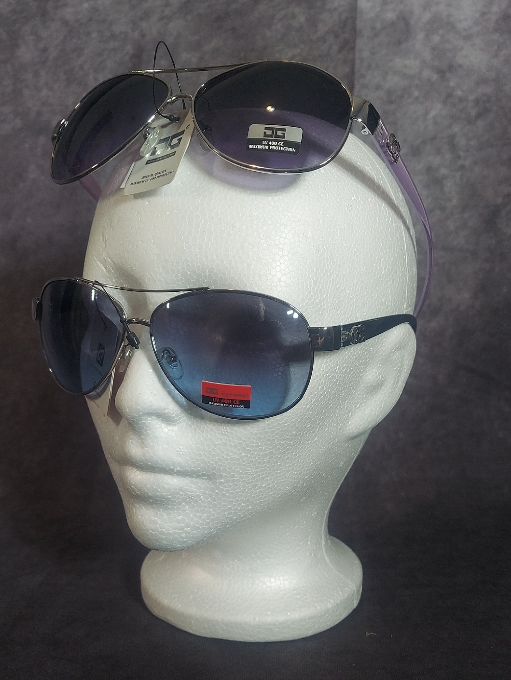 CG Eyewear Silver Aviator Sunglasses Set NWT 2 Pair Purple Tint Lavender Teal